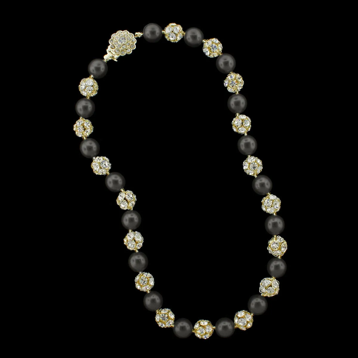 10mm Pearl & Rhinestone Bead Necklace