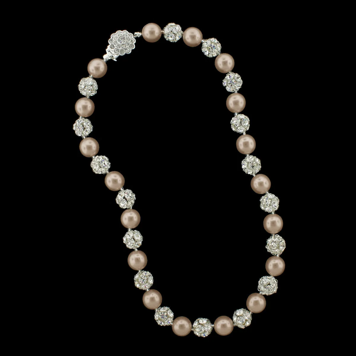 10mm Pearl & Rhinestone Bead Necklace