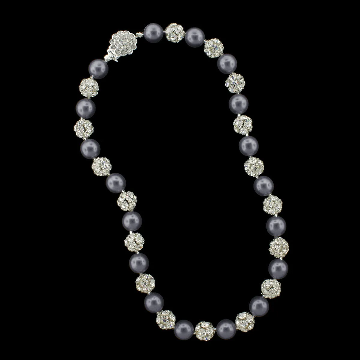10mm Pearl & Rhinestone Bead Necklace