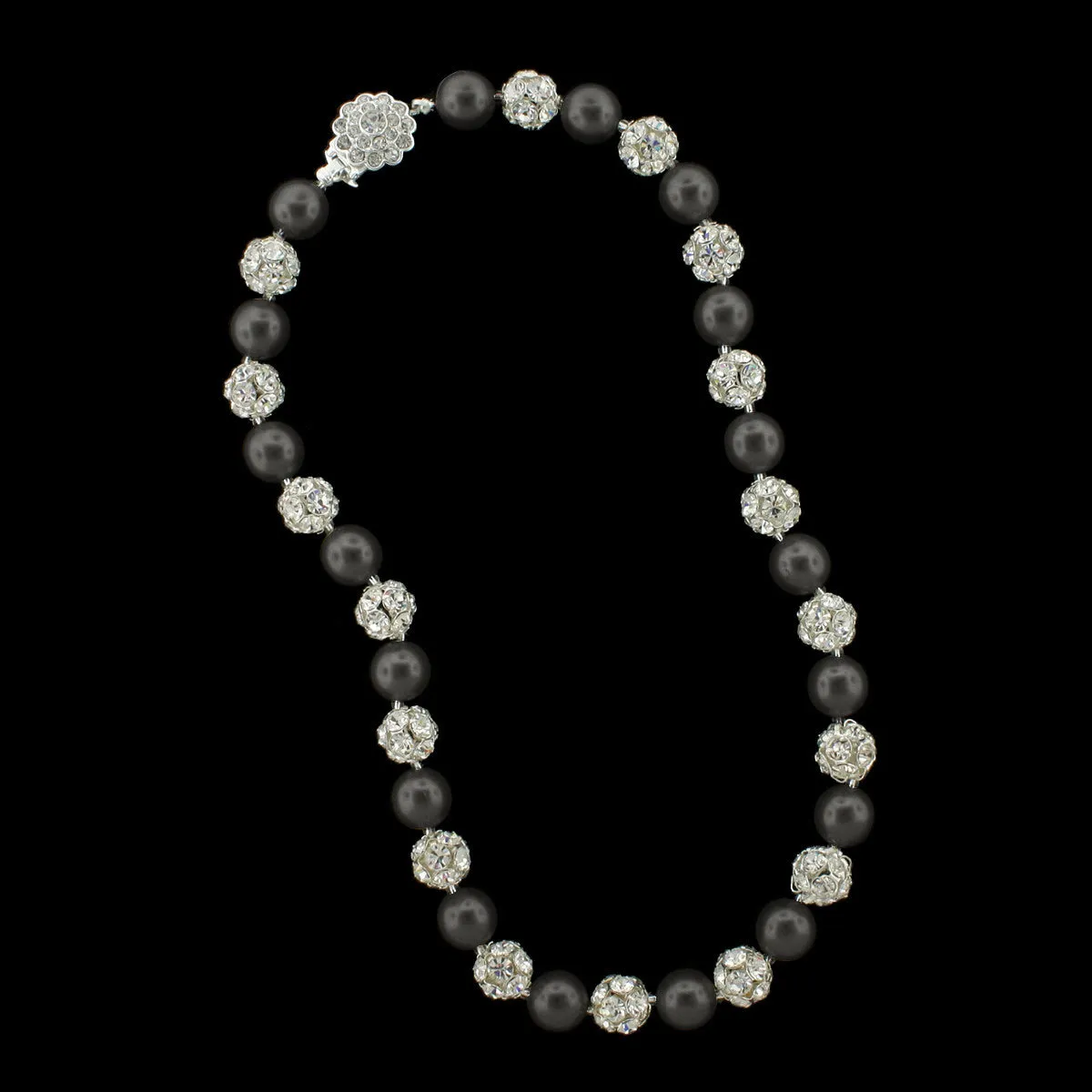 10mm Pearl & Rhinestone Bead Necklace