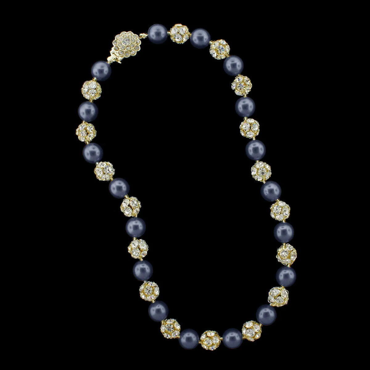 10mm Pearl & Rhinestone Bead Necklace