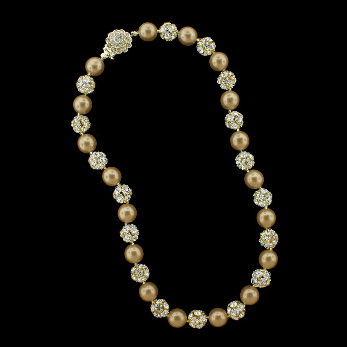 10mm Pearl & Rhinestone Bead Necklace