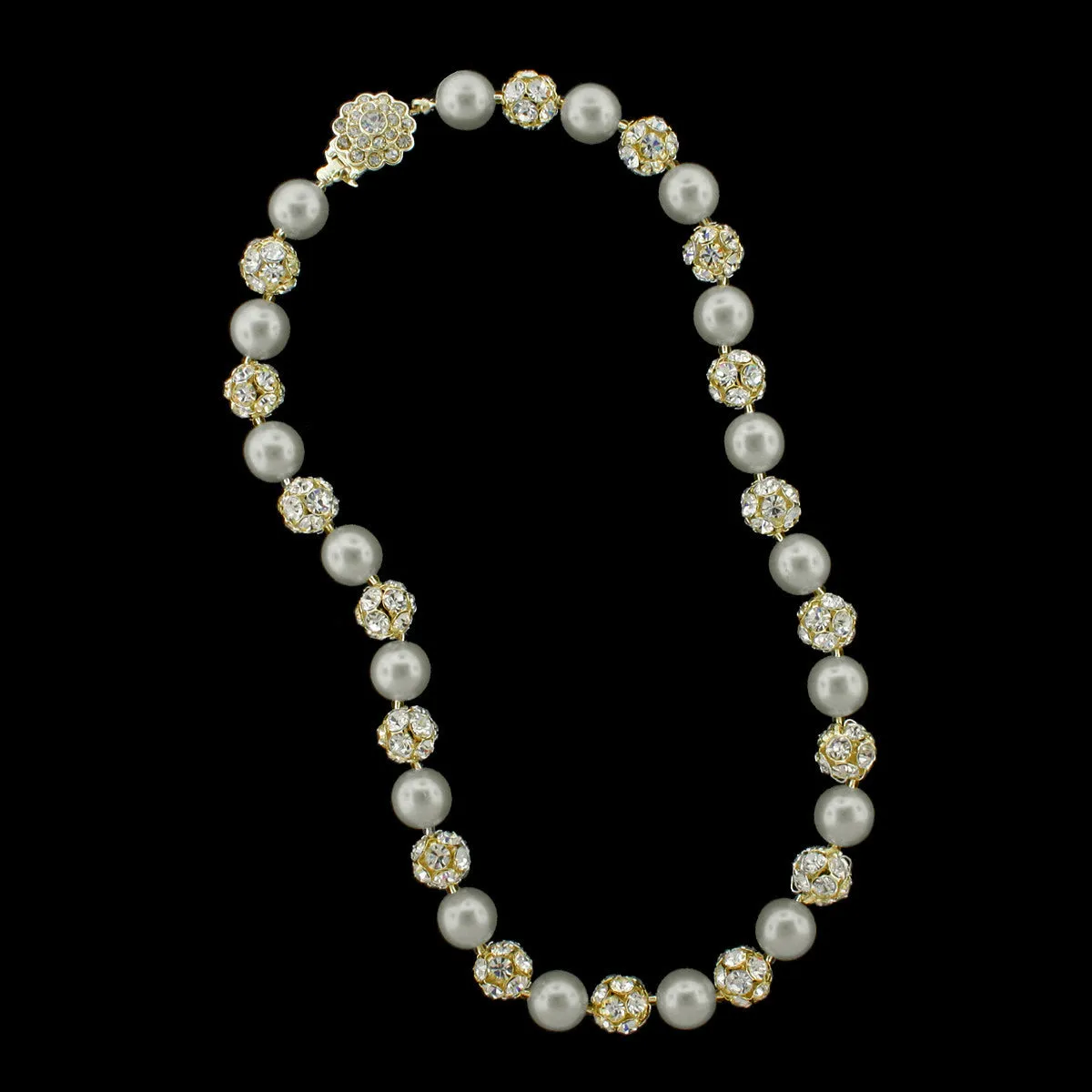 10mm Pearl & Rhinestone Bead Necklace