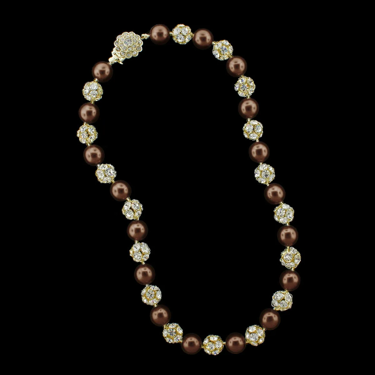 10mm Pearl & Rhinestone Bead Necklace