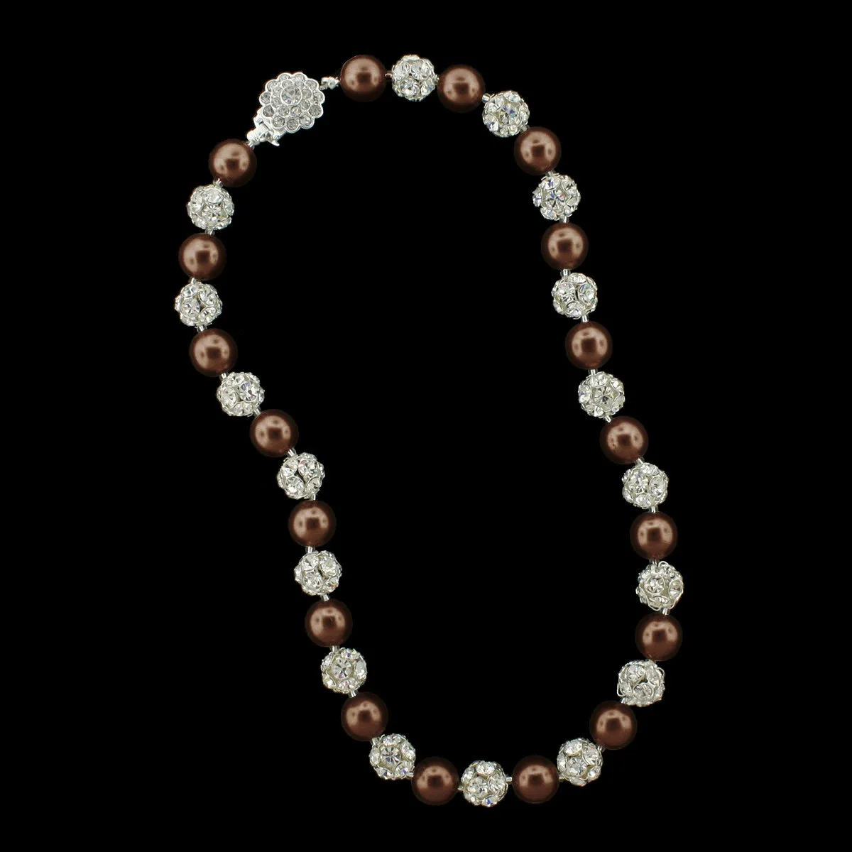 10mm Pearl & Rhinestone Bead Necklace