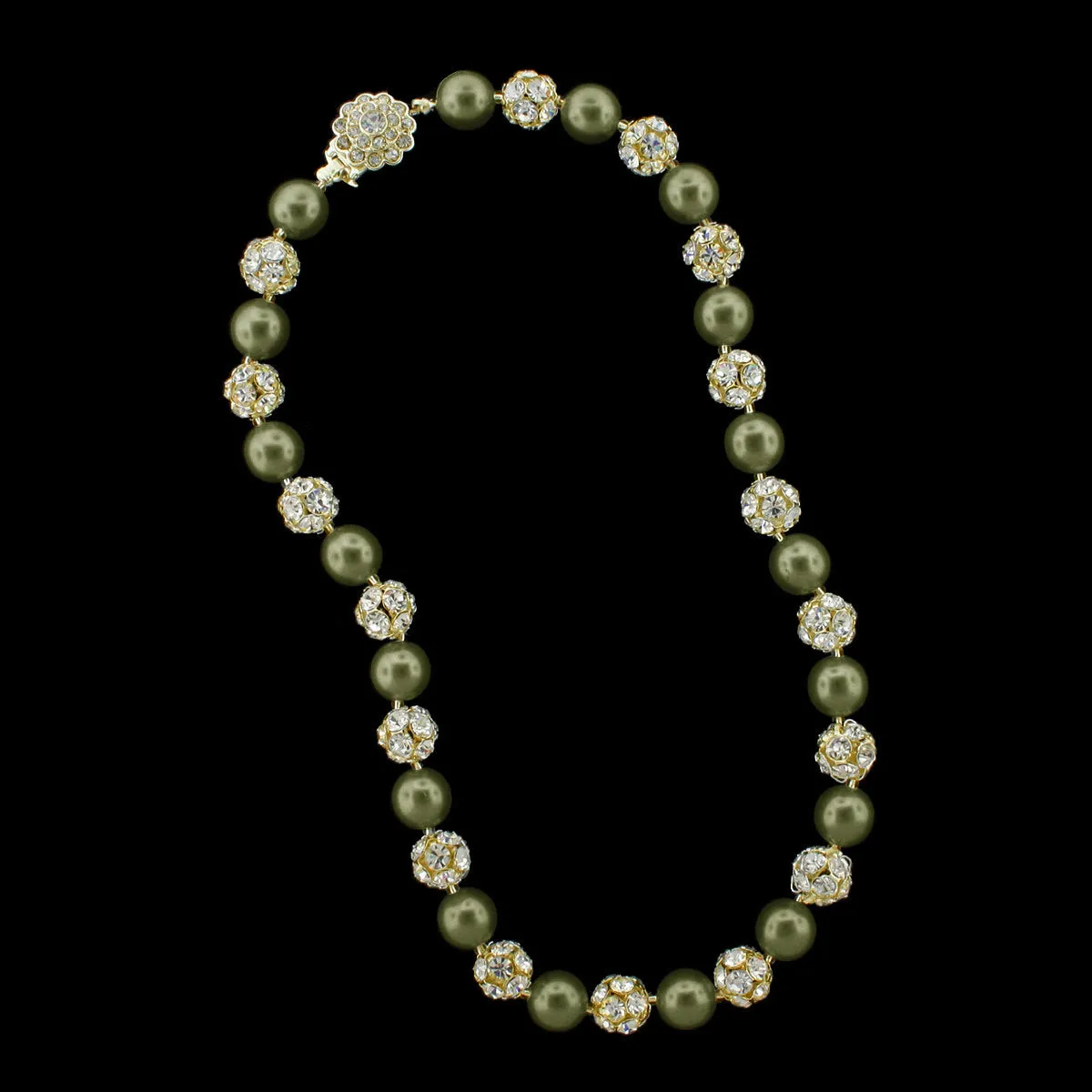 10mm Pearl & Rhinestone Bead Necklace