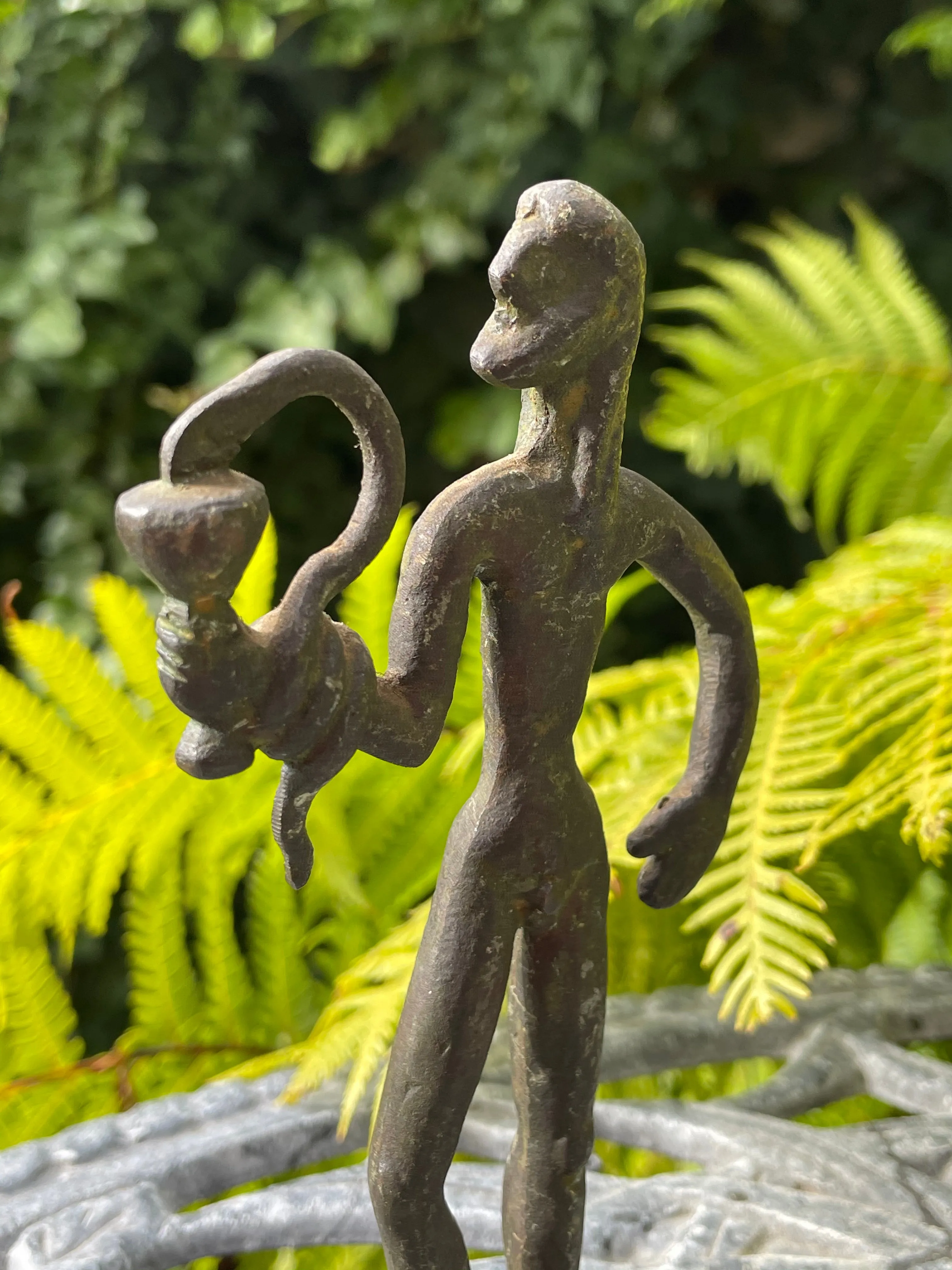 Antique Bronze Metal Snake Charmer Male Folk Art Man Figurine Sculpture Statue