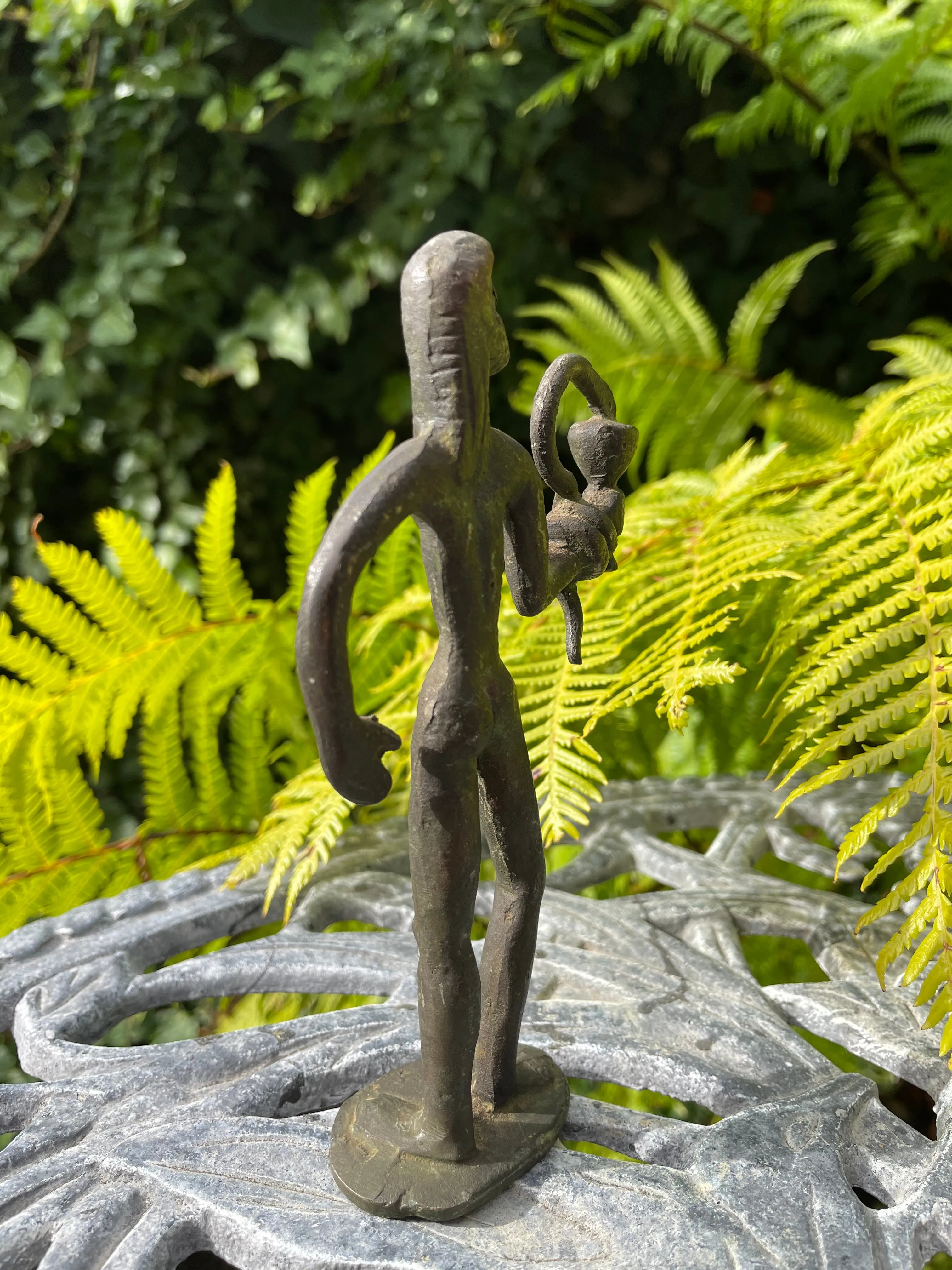 Antique Bronze Metal Snake Charmer Male Folk Art Man Figurine Sculpture Statue