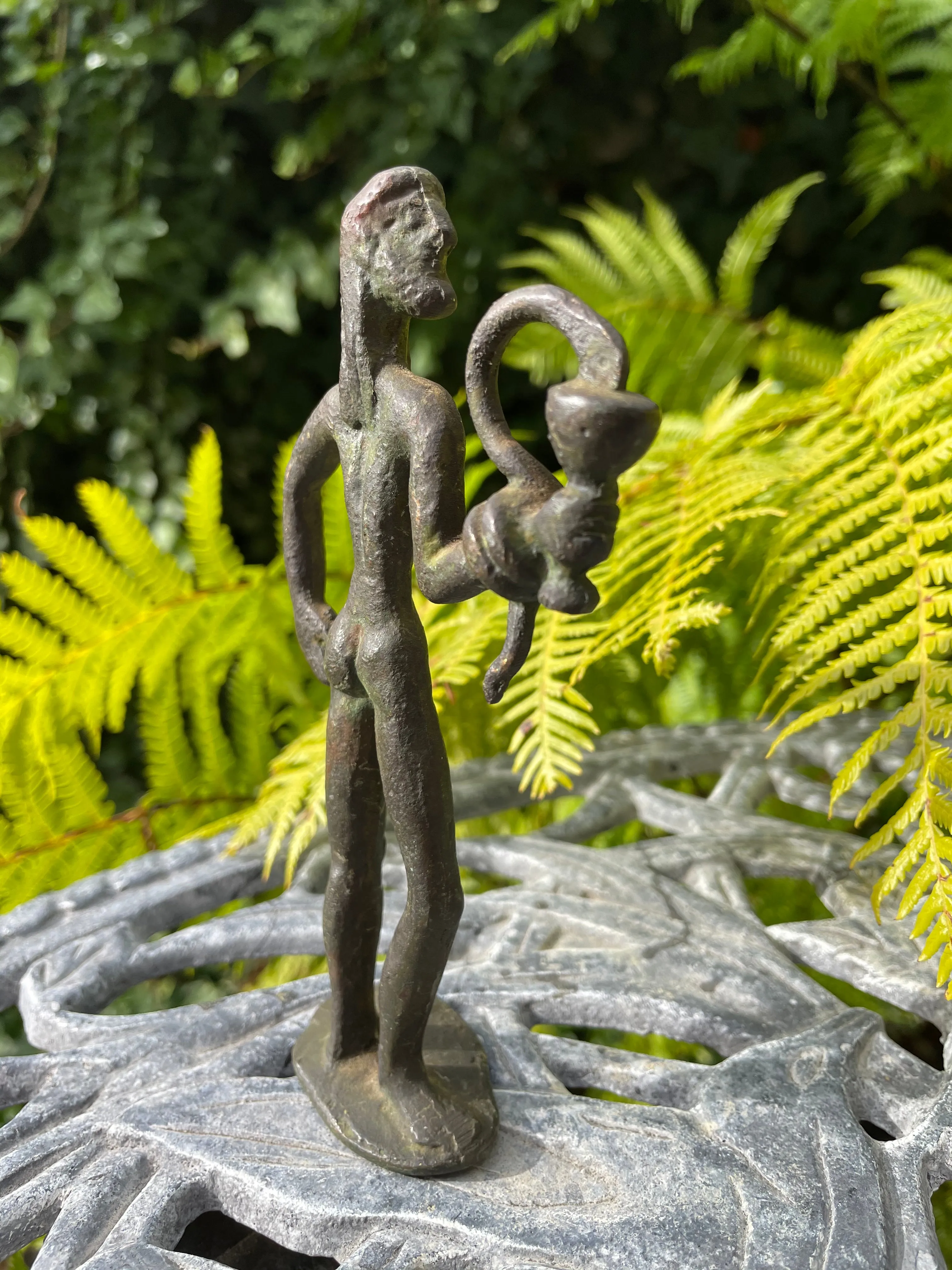 Antique Bronze Metal Snake Charmer Male Folk Art Man Figurine Sculpture Statue