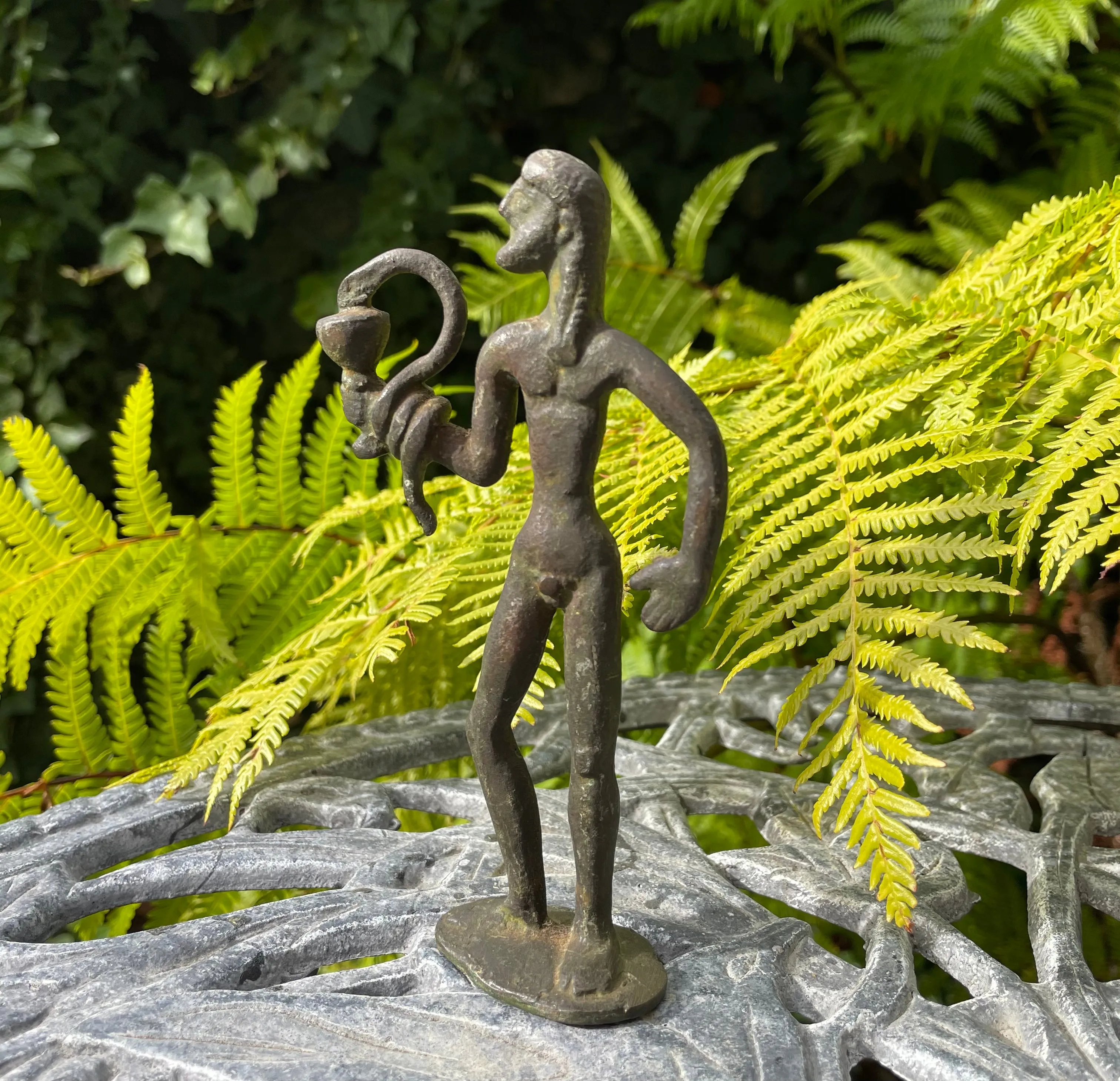 Antique Bronze Metal Snake Charmer Male Folk Art Man Figurine Sculpture Statue