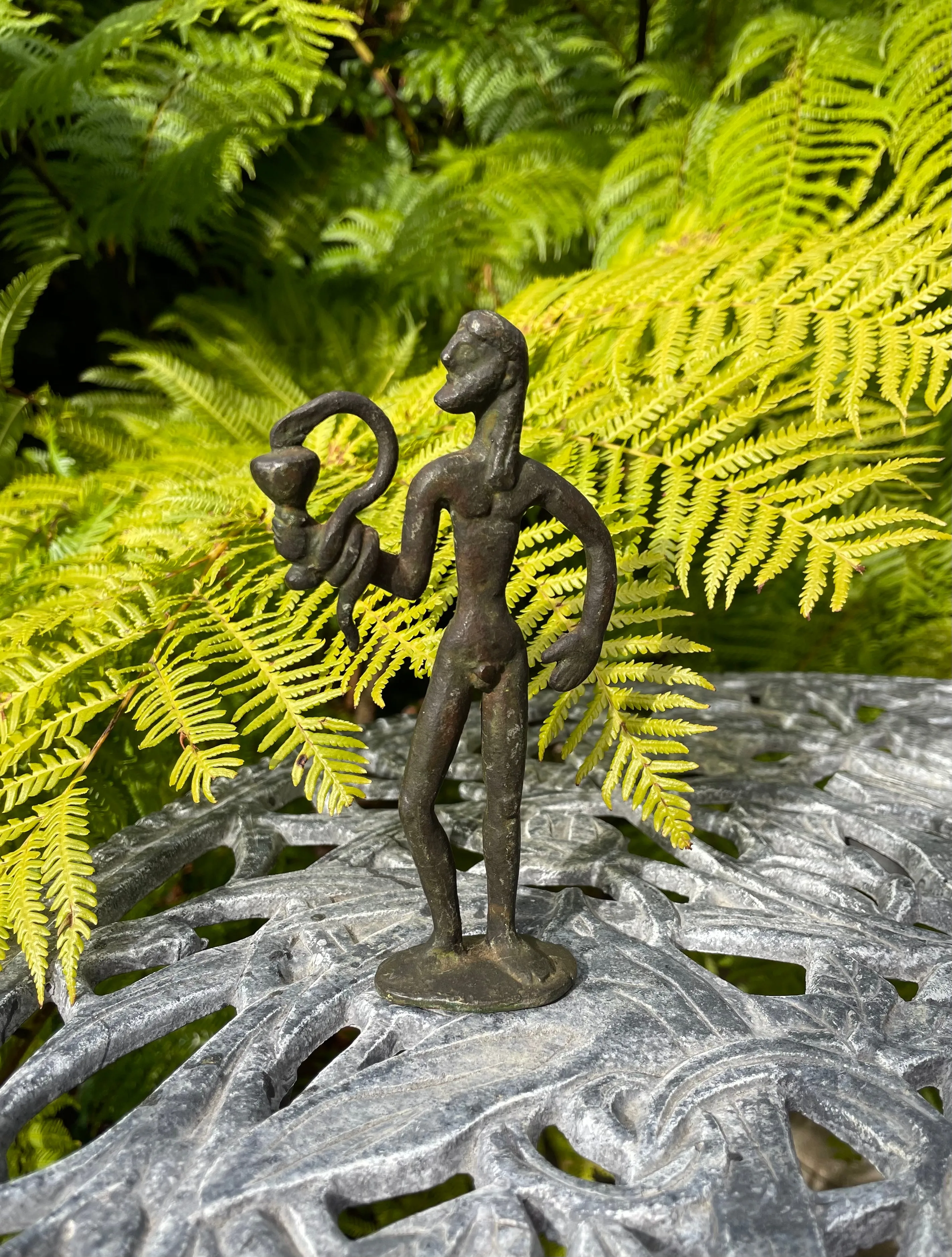 Antique Bronze Metal Snake Charmer Male Folk Art Man Figurine Sculpture Statue