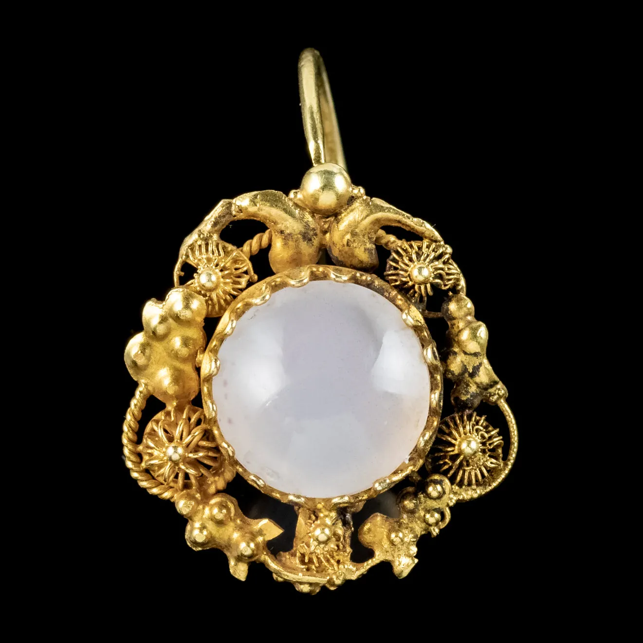 Antique Georgian Day And Night Chalcedony Drop Earrings 18ct Gold Circa 1800