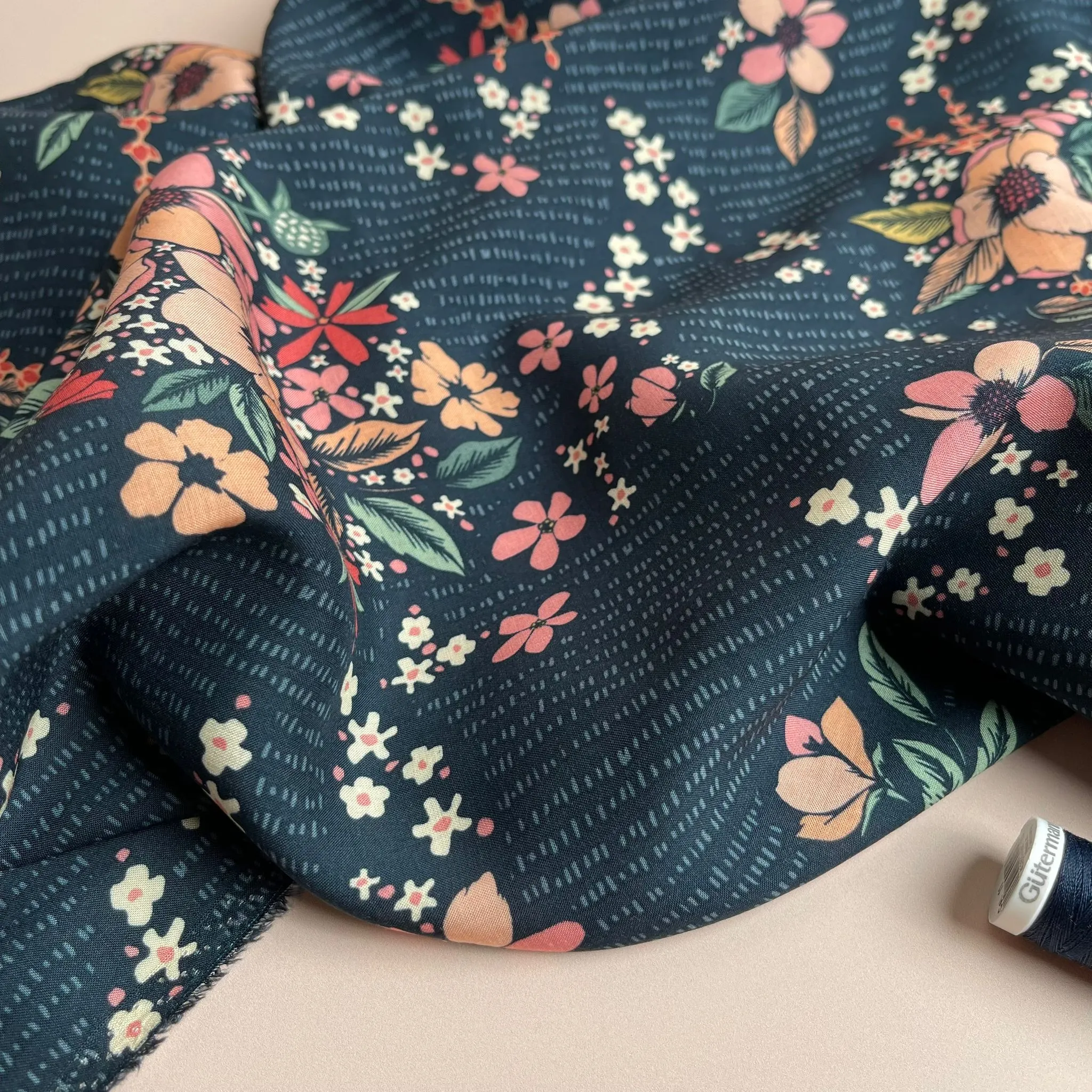 Art Gallery Fabrics - Floral Keepsakes Night Rayon from Woodland Keeper