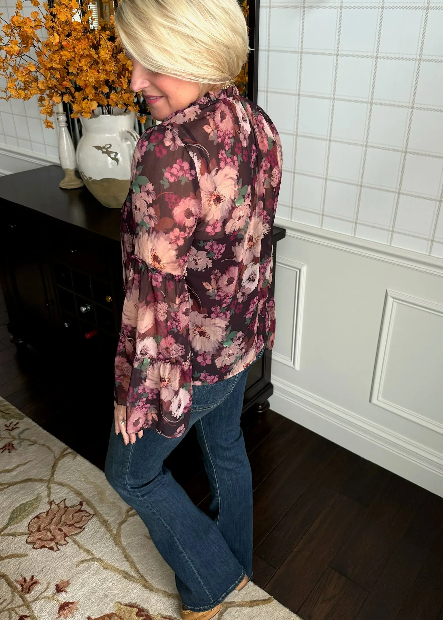 Bell Sleeve V-Split Neck Blouse
