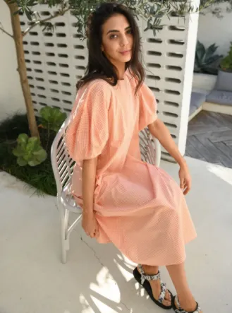 Cece Dress Gingham Tangerine