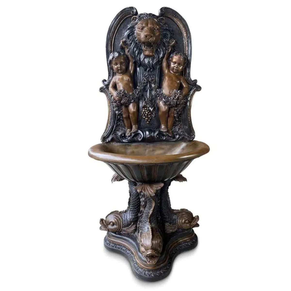 Cherub Wall Fountain with Lion Head