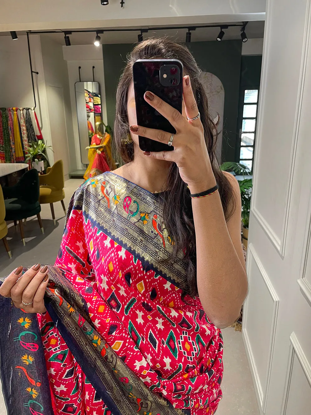 Crimson Color Patola Paithani Printed with Foil Work Dola Silk Saree