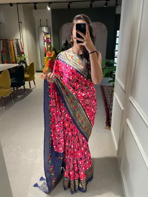 Crimson Color Patola Paithani Printed with Foil Work Dola Silk Saree