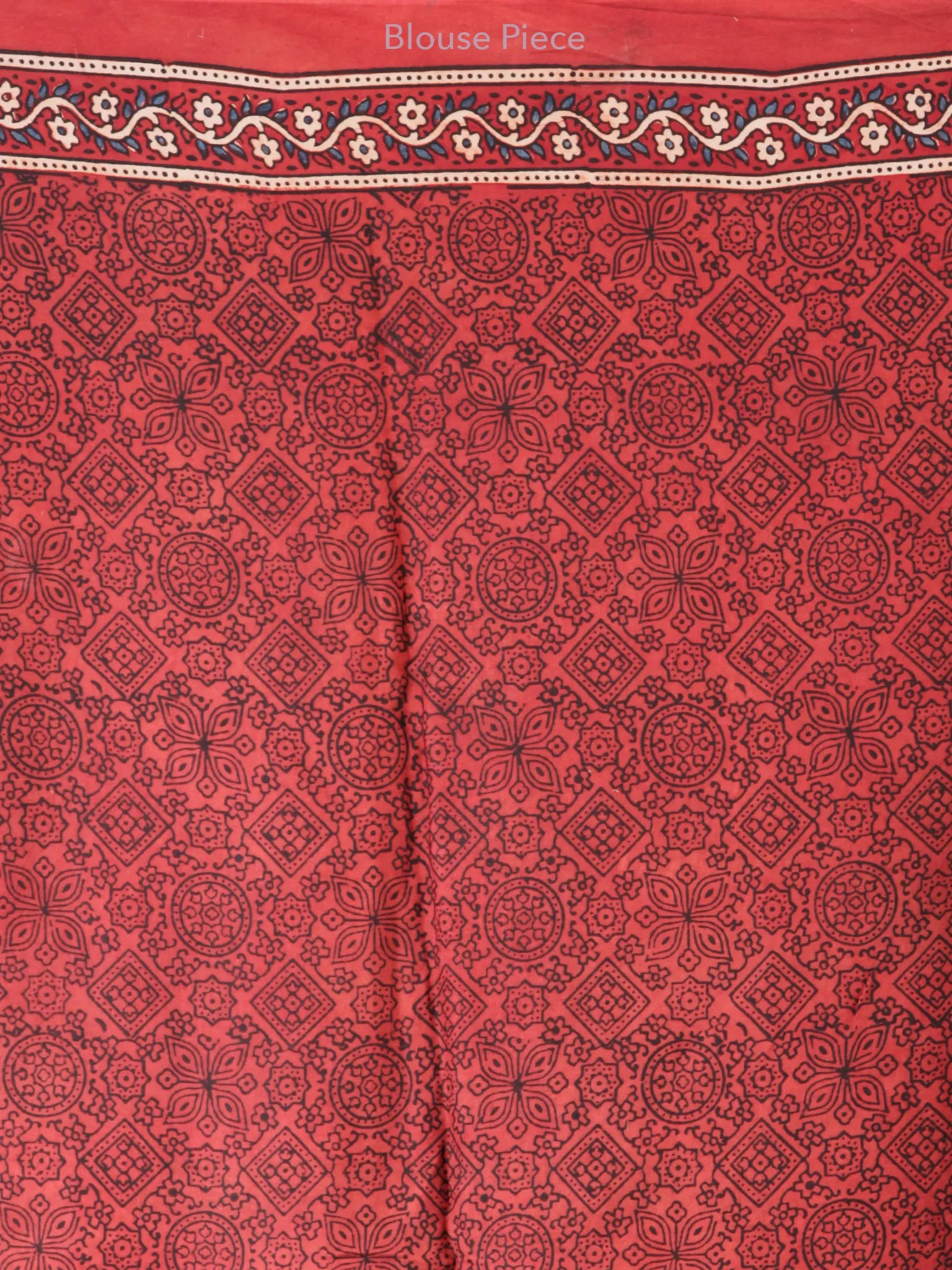 Crimson Red Indigo Ivory Ajrakh Hand Block Printed Modal Silk Saree - S031704226