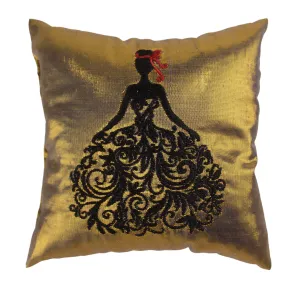 Embroidered Lady on Silk Gold Sachet