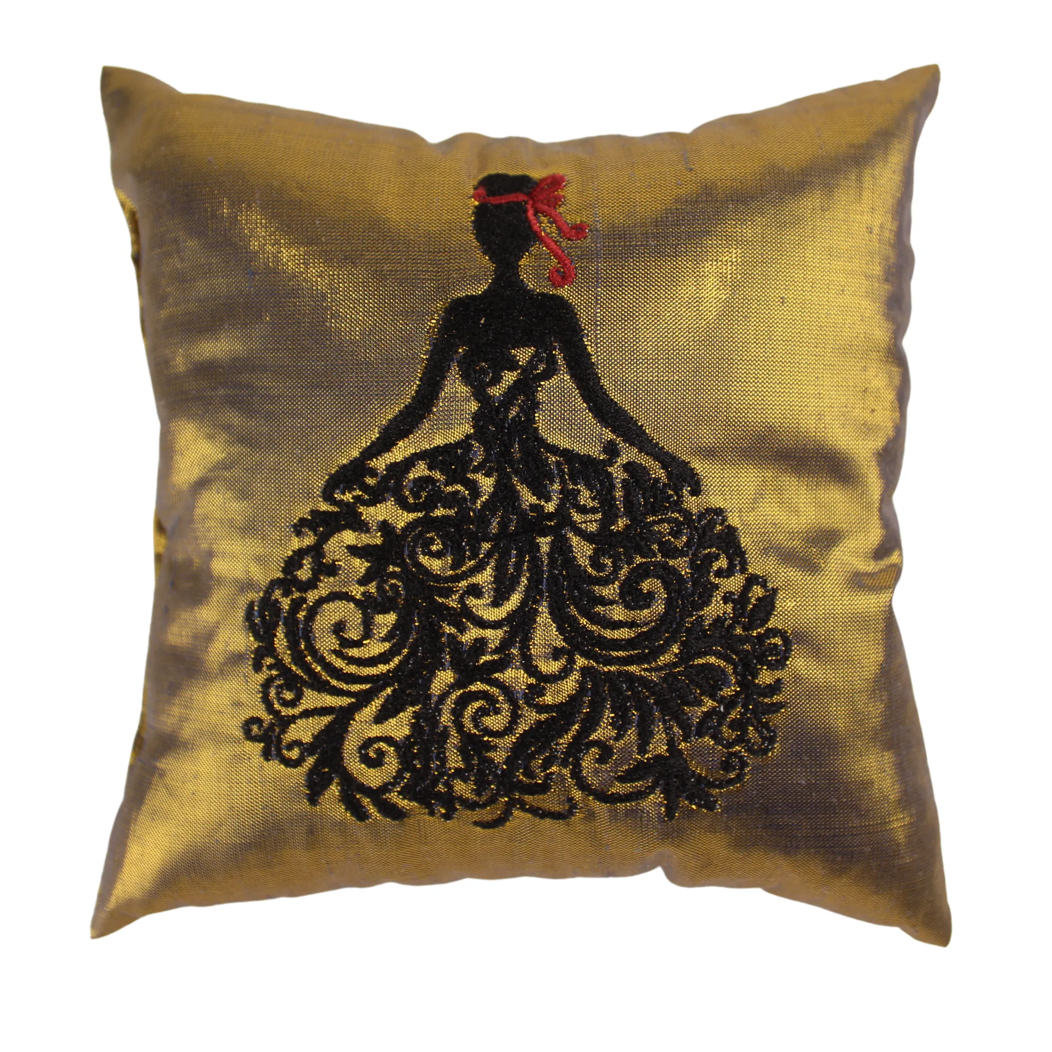 Embroidered Lady on Silk Gold Sachet