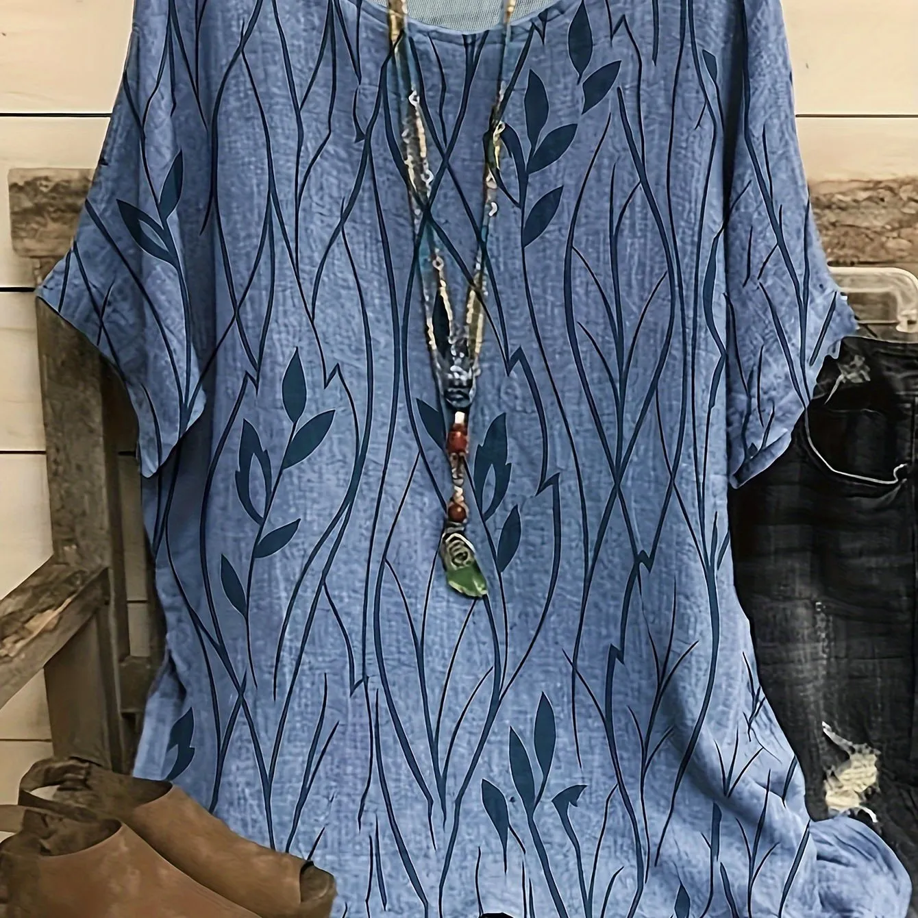 Floral Print Round Neck Half Sleeve Tee for Plus Size Women