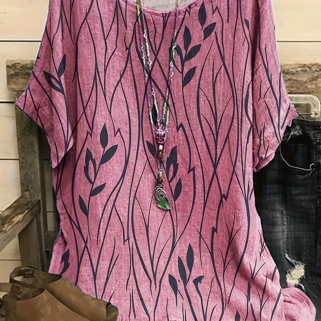 Floral Print Round Neck Half Sleeve Tee for Plus Size Women