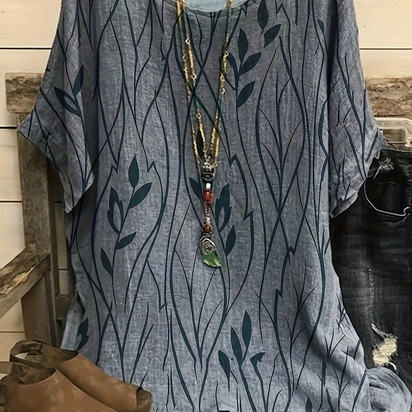 Floral Print Round Neck Half Sleeve Tee for Plus Size Women