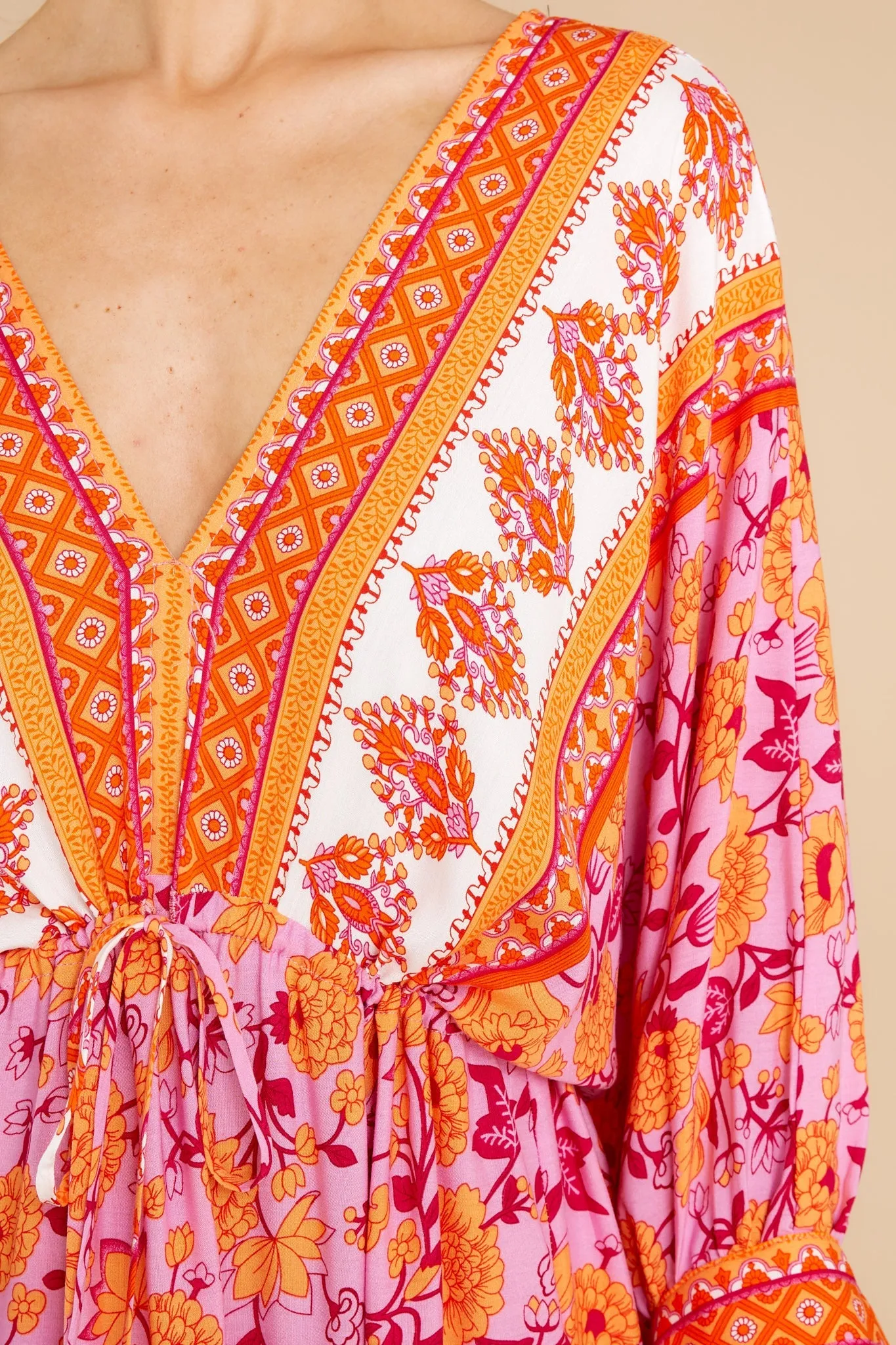 Growing Closer Pink And Orange Floral Maxi Dress