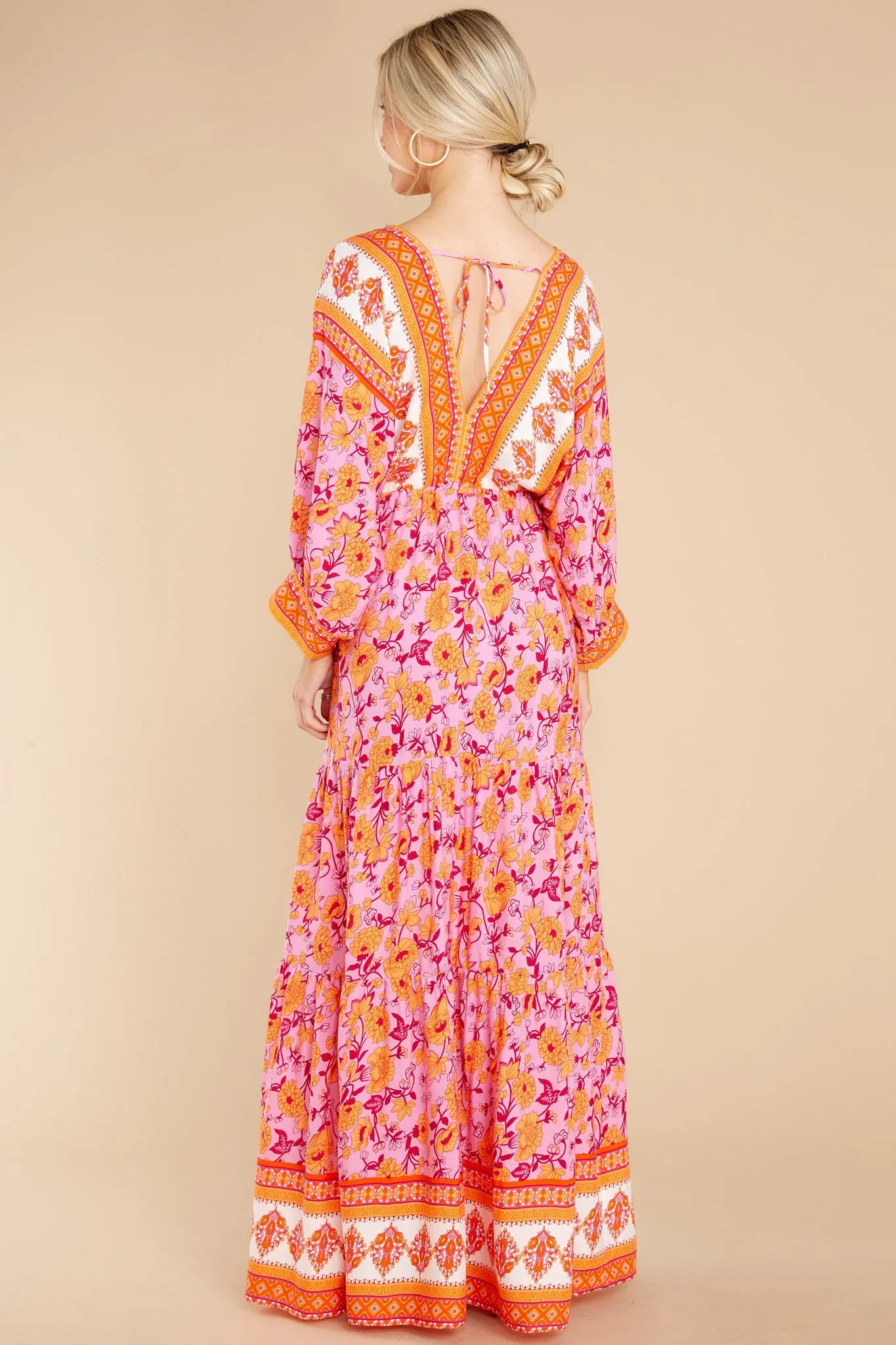 Growing Closer Pink And Orange Floral Maxi Dress