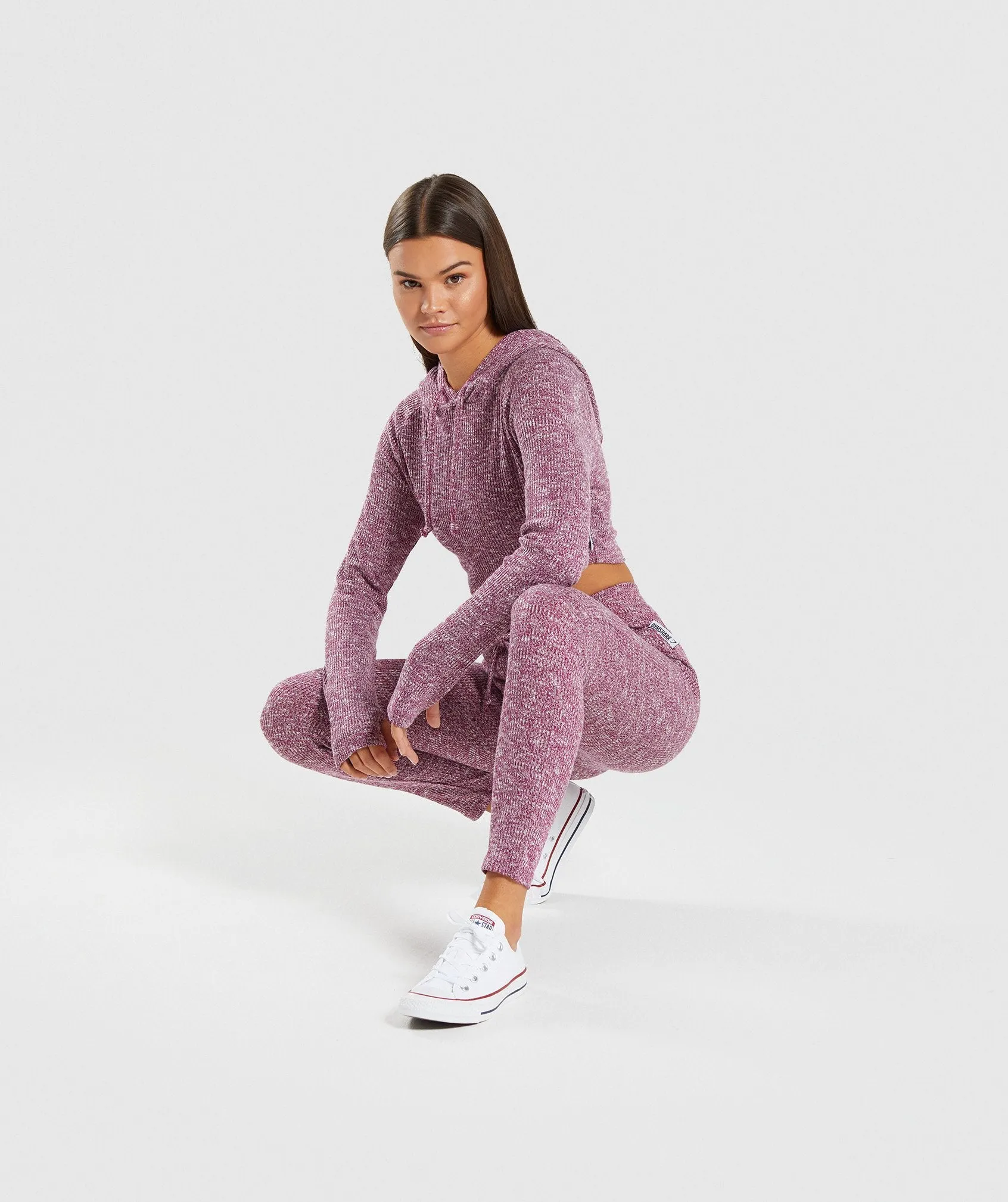 Gymshark Slounge Cropped Hoodie - Deep Plum Marl