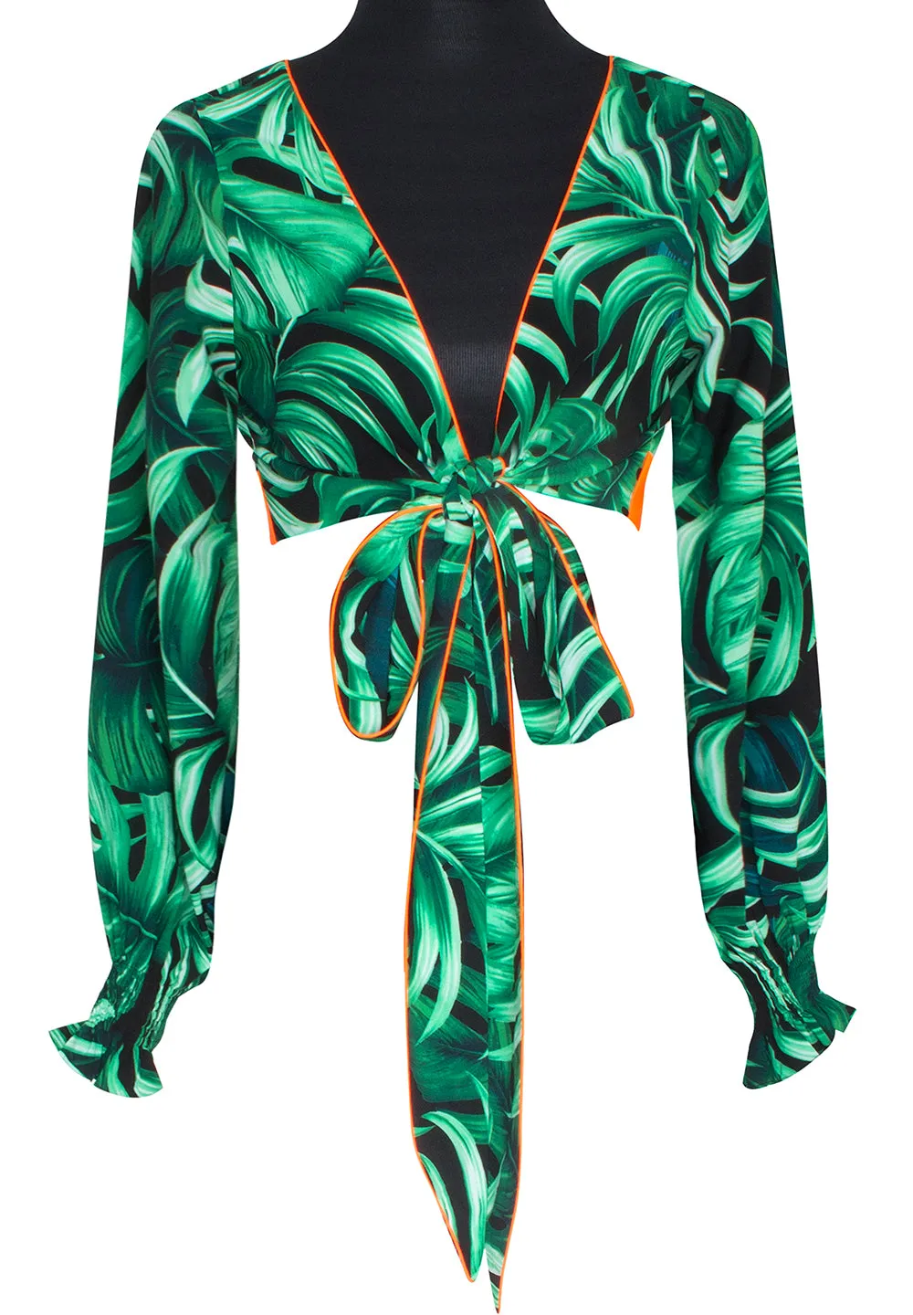 Jungle - Monstera Black / Green Crop Top (Neon Orange)
