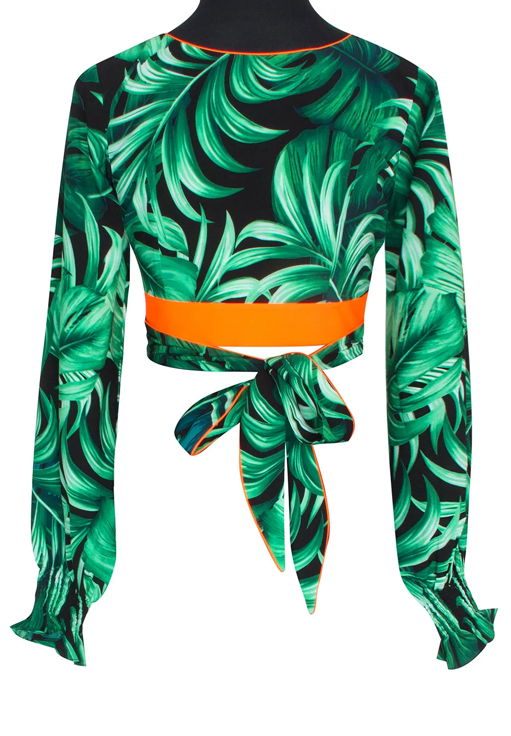 Jungle - Monstera Black / Green Crop Top (Neon Orange)