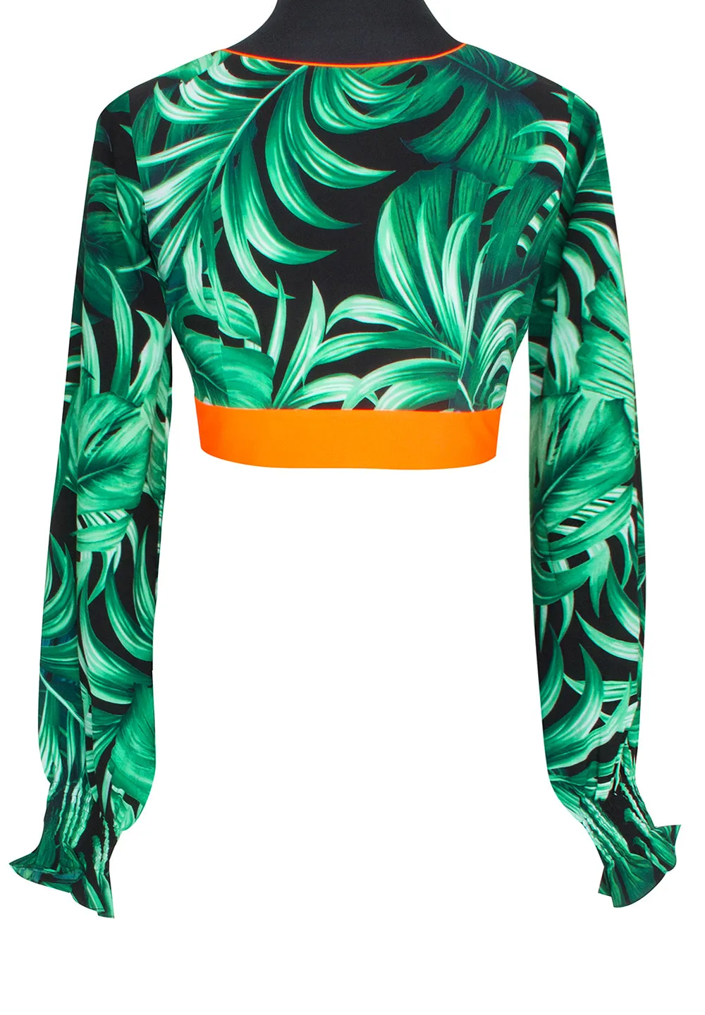 Jungle - Monstera Black / Green Crop Top (Neon Orange)