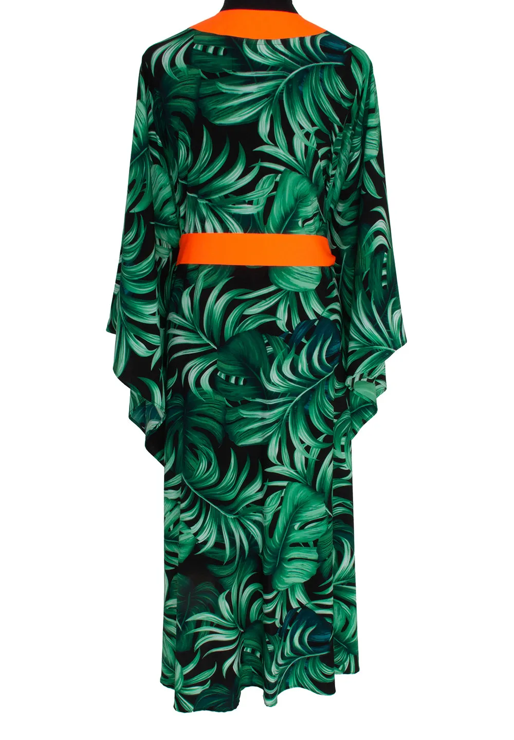 Jungle - Monstera Black / Green Kimono (Neon Orange)
