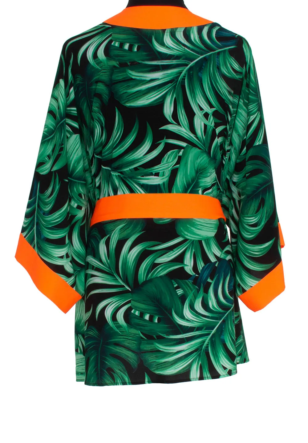 Jungle - Monstera Black / Green Kimono (Neon Orange)