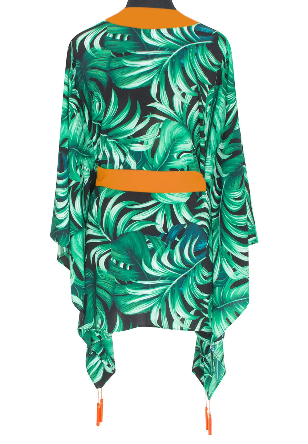 Jungle - Monstera Black / Green Kimono (Neon Orange)