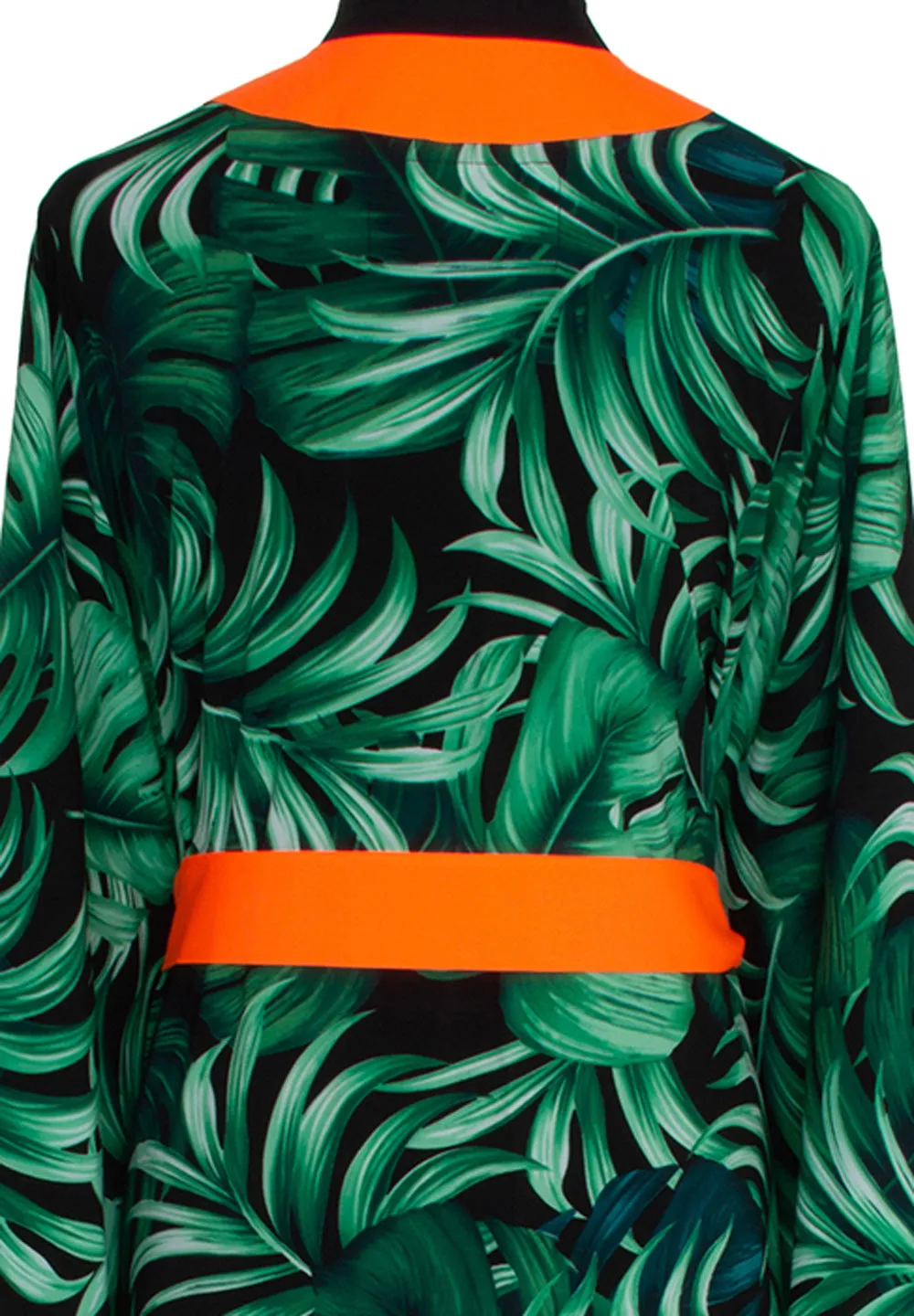 Jungle - Monstera Black / Green Kimono (Neon Orange)