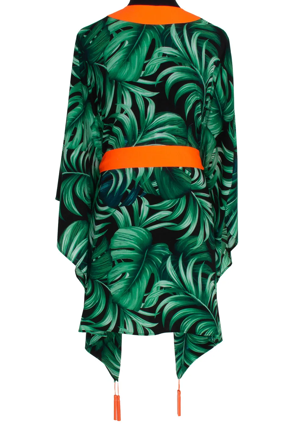 Jungle - Monstera Black / Green Kimono (Neon Orange)