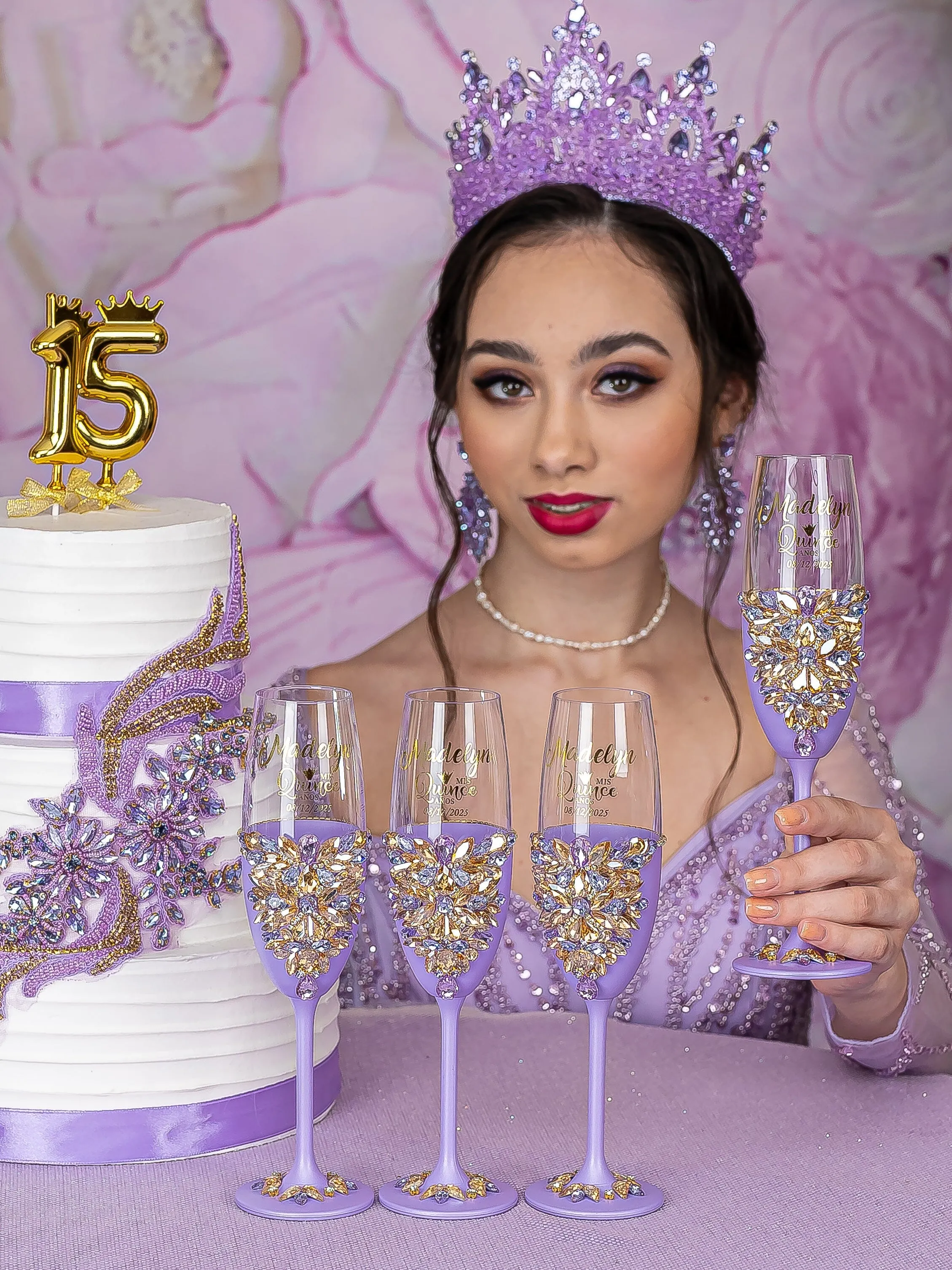 Lavender 4 quinceanera champagne glasses