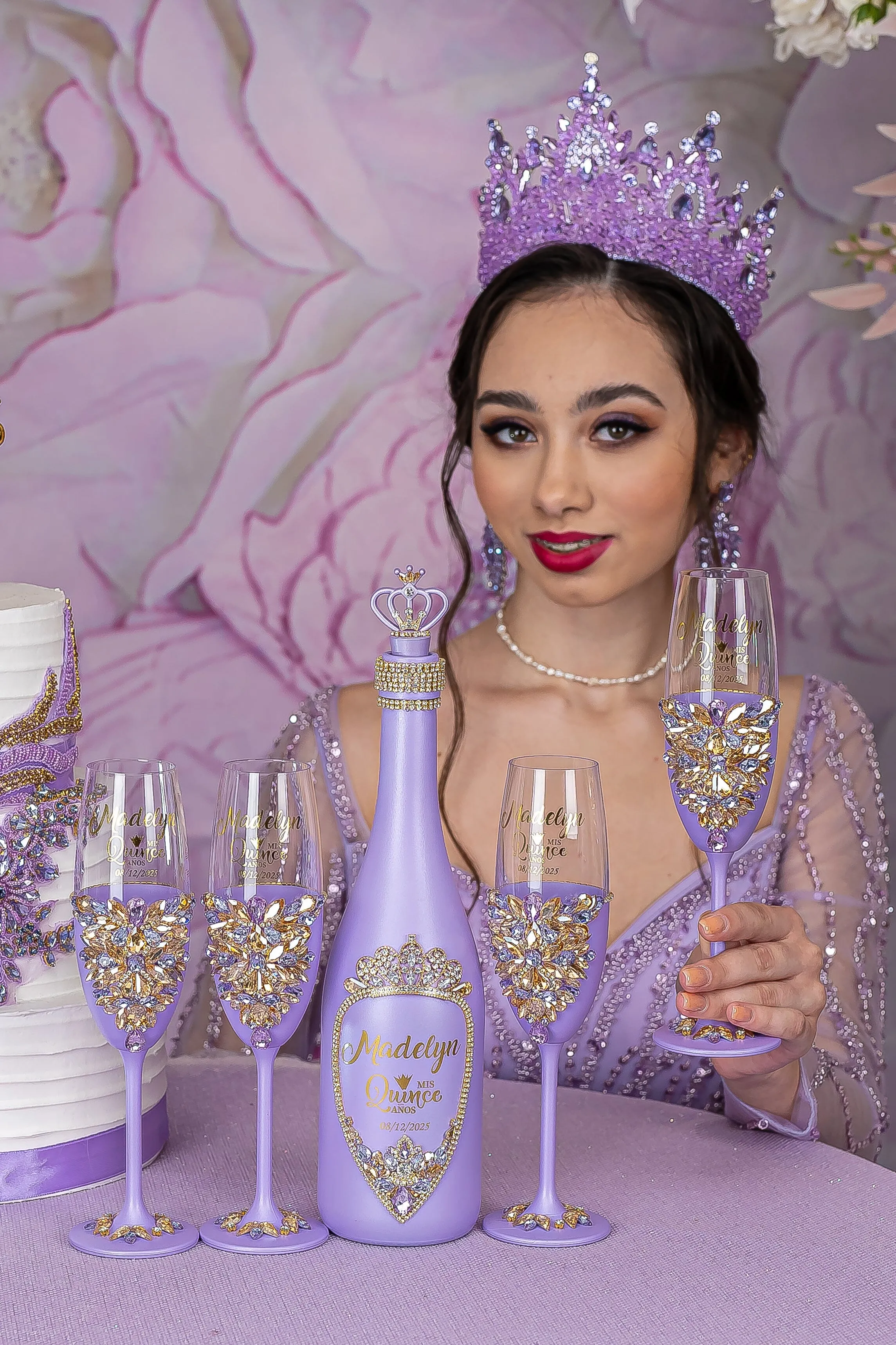 Lavender 4 quinceanera champagne glasses