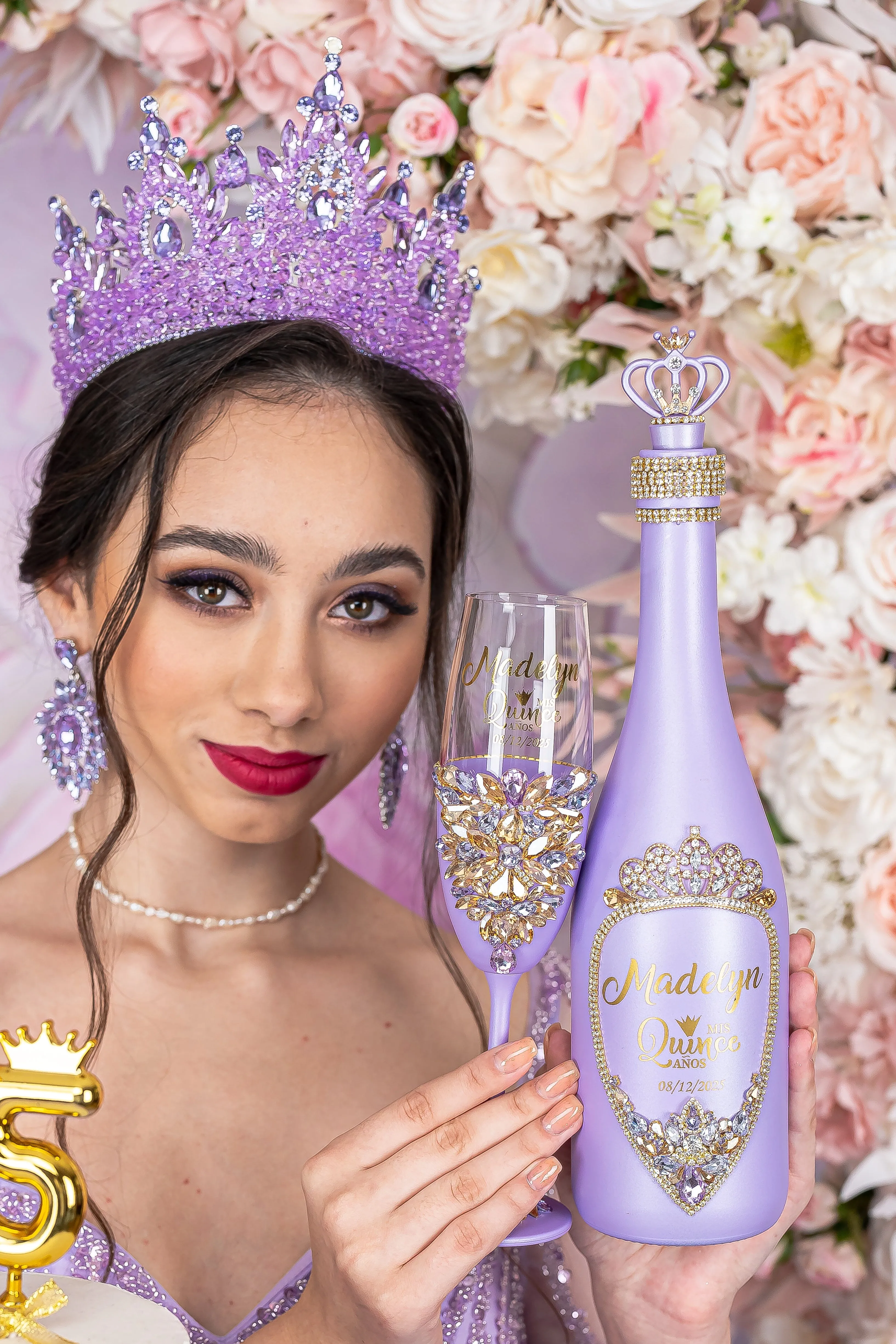 Lavender 4 quinceanera champagne glasses