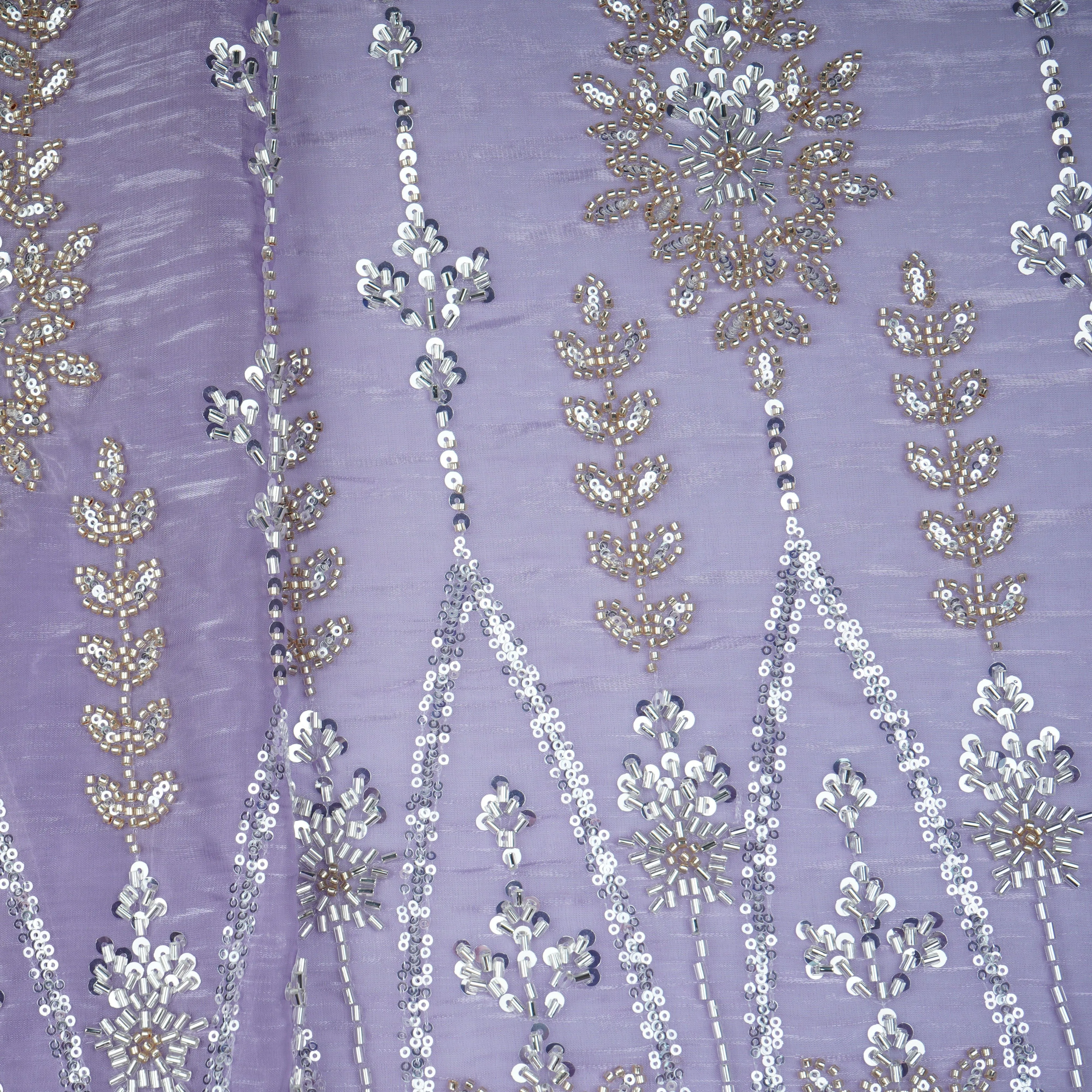 Lavender Cutdana & Sequins Embroidery Organza Fabric 21094