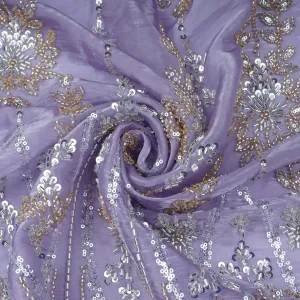 Lavender Cutdana & Sequins Embroidery Organza Fabric 21094