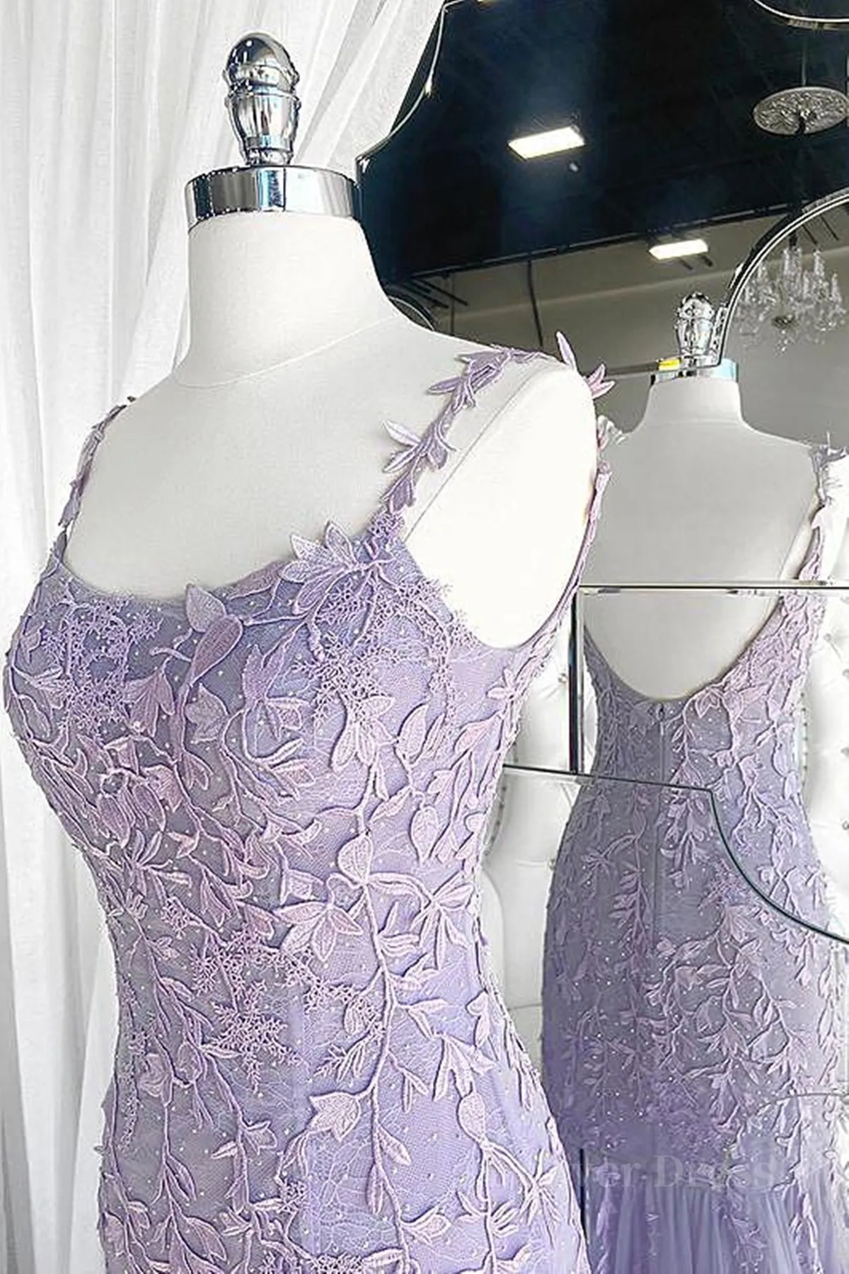 Light Purple Lace Mermaid Prom Dresses Purple Lace Mermaid Formal Evening Dresses