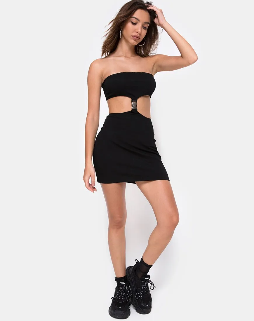 Maraya Mini Dress in Black with Silver Buckle