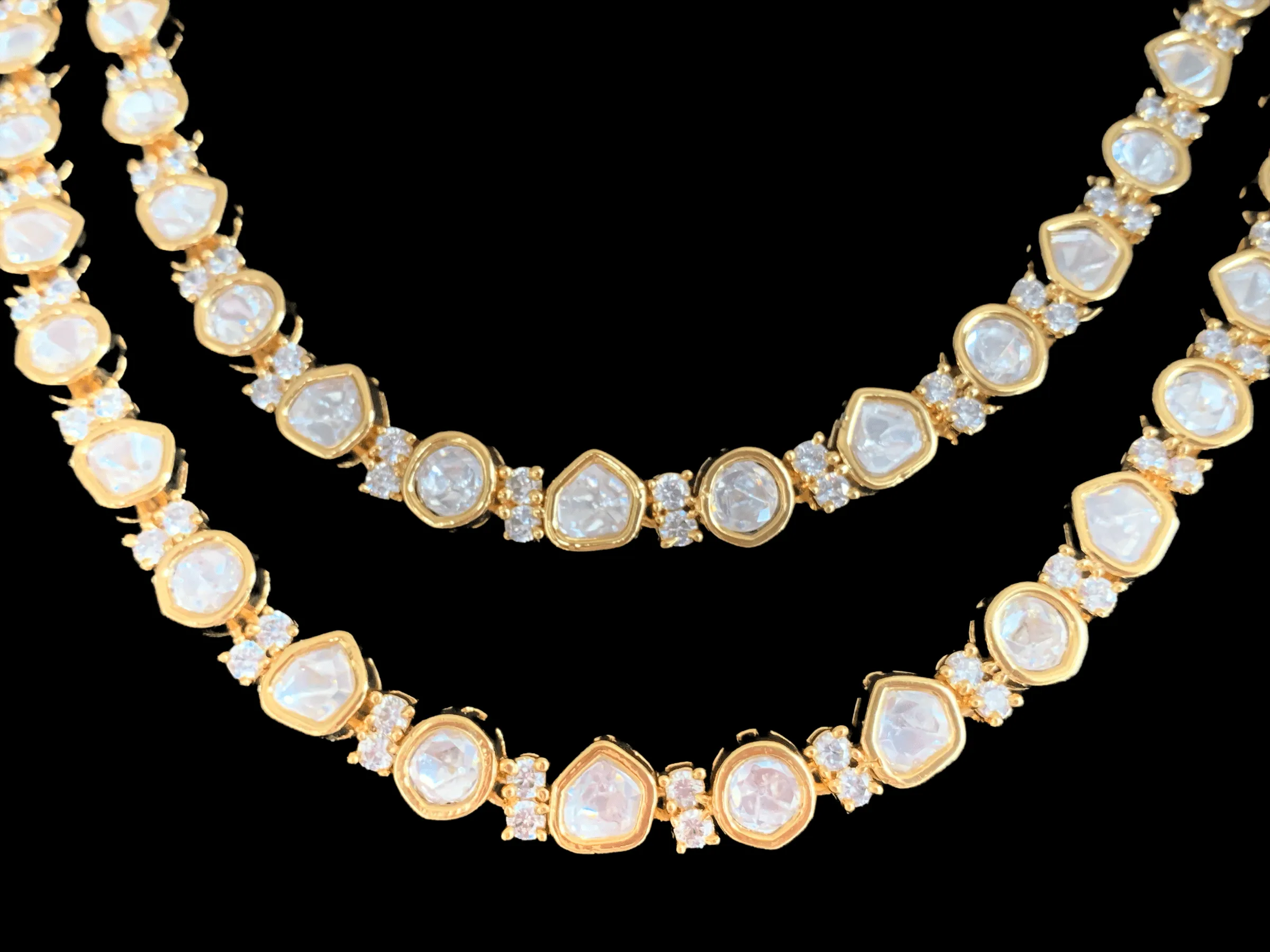 NS107 Uncut high quality cz polki style necklace with earrings ( SHIPS IN 4 WEEKS )