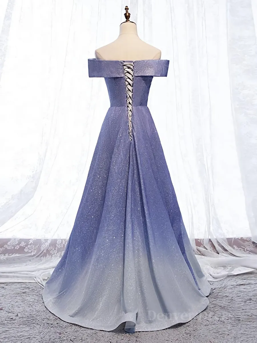 Off the Shoulder Purple Ombre Long Prom Dresses Off the Shoulder Purple Formal Evening Dress with Corset Back