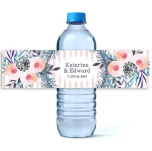 Peach Plum Floral Water Bottle Labels
