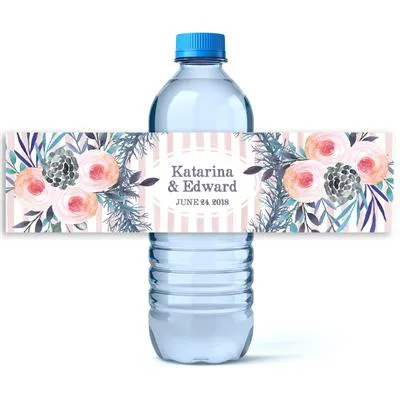 Peach Plum Floral Water Bottle Labels